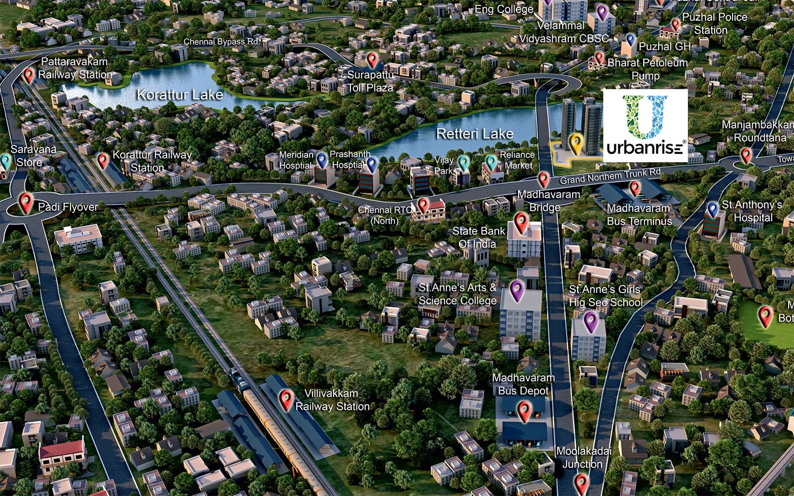 Aerial view of highways and greenery